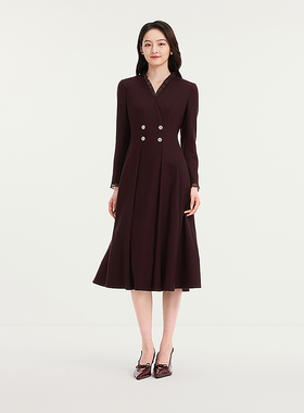 珂莱商场同款25冬新款100羊毛千金风显瘦收腰连衣裙女 KF12512W0