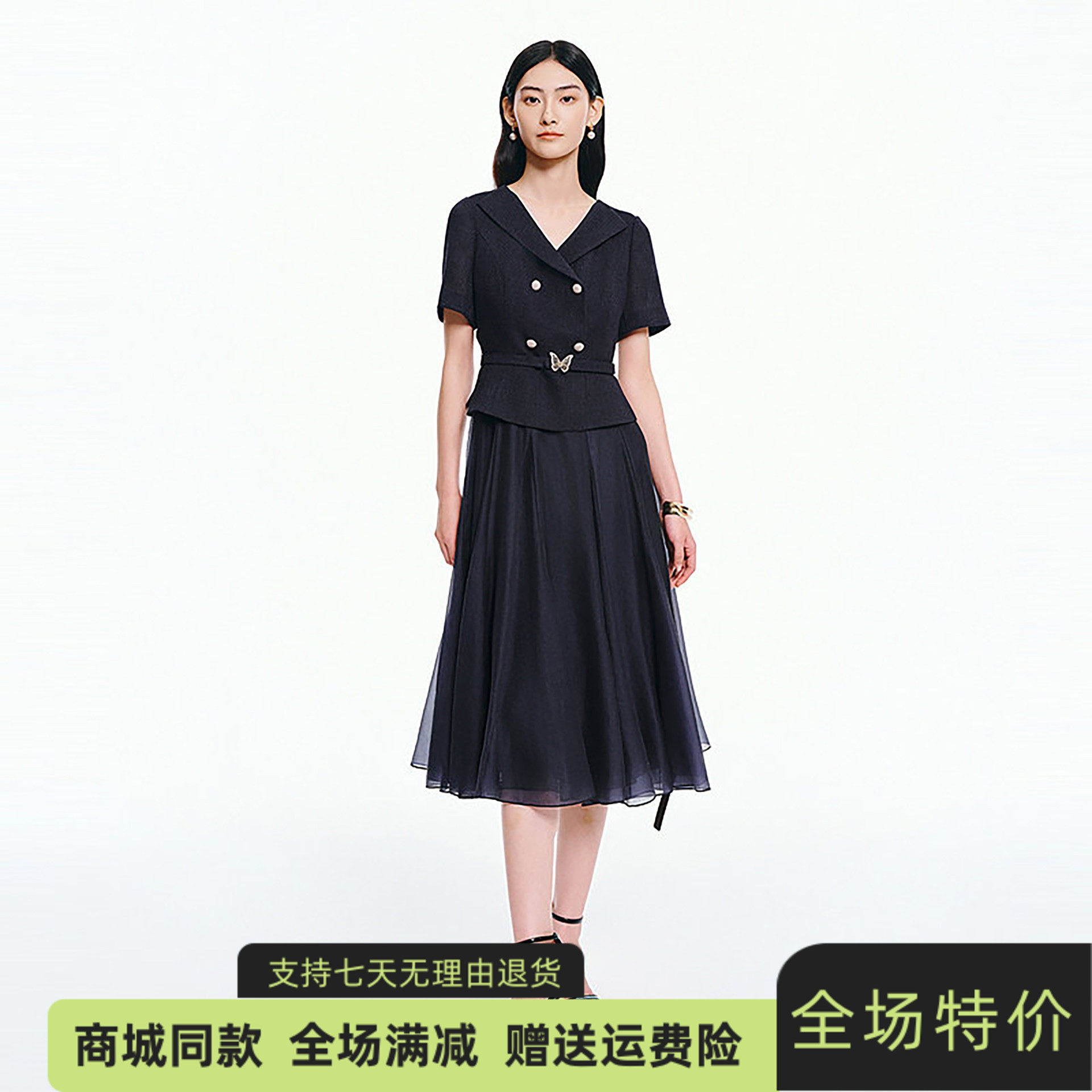 珂莱商场同款2026春新气质显瘦西装领拼接假两件连衣裙 KF13216Q7