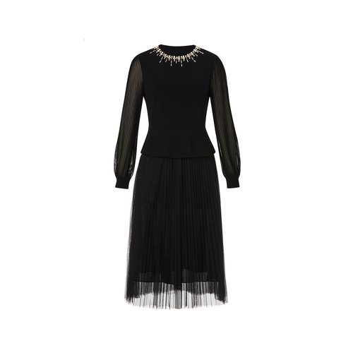 珂莱2025秋新款气质假两件连衣裙