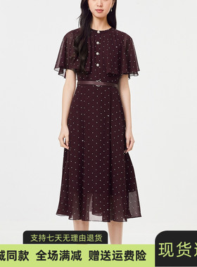 珂莱商城同款2025夏新款通勤复古波点连衣裙 KF12244W0 KF12273A8