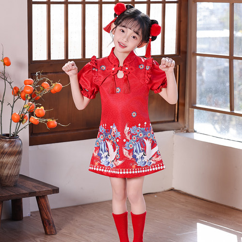 女童喜庆梦娃元日舞蹈裙演出服