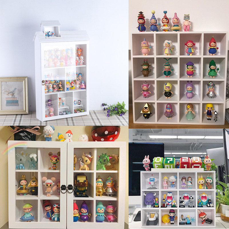 zakka杂货实木复古收纳盒格子储物分类盲盒娃娃展示架拍摄道具盒