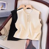 GDAMSS新款 上衣女 金扣马夹高级百搭外穿无袖 针织马甲2026春季 时尚