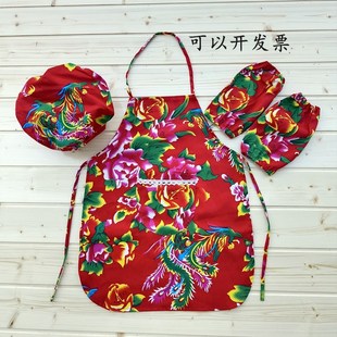 纯棉东北大花儿童厨师帽围裙套装 民族风幼儿园小学生烹饪绘画围兜