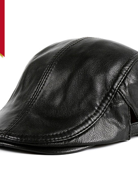 秋冬季真皮帽子男士鸭舌帽中老年人前进帽贝雷帽休闲韩版单帽薄款