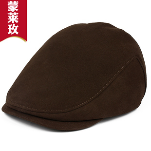 新款韩版休闲男士羊皮鸭舌帽秋冬季真皮帽子中老年人贝雷帽前进帽