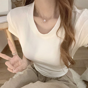 t恤女春夏新款 碎花蕾丝边短袖 设计感半开领纯欲辣妹bm假两件上衣
