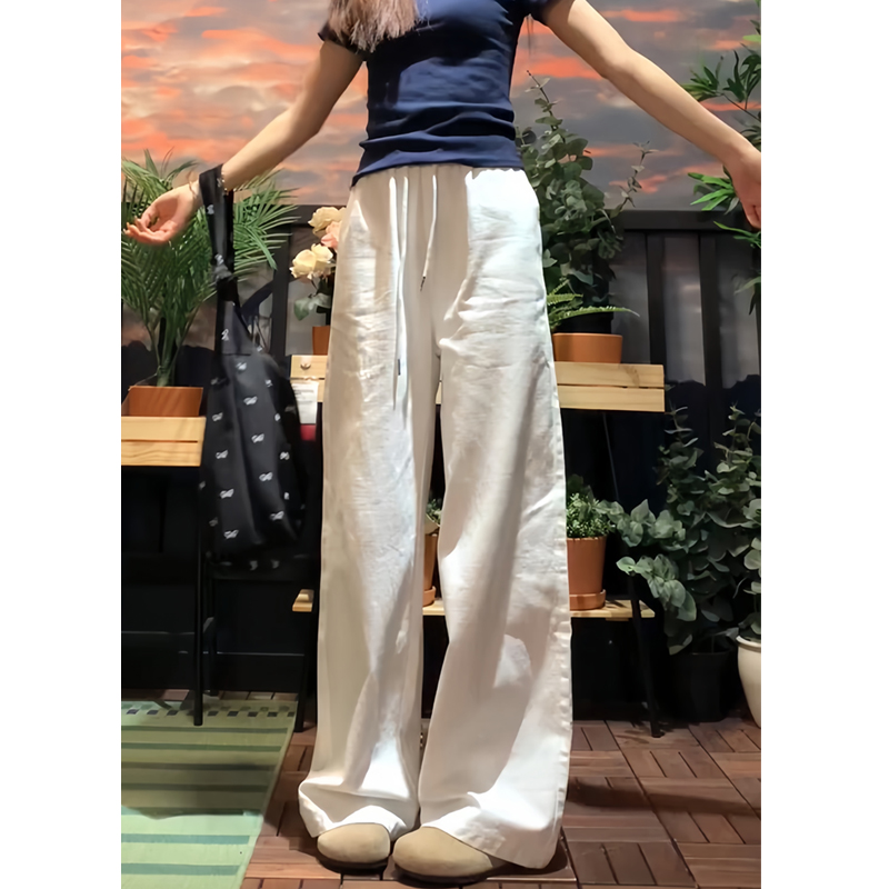 白色阔腿裤女2025年新款夏季宽松