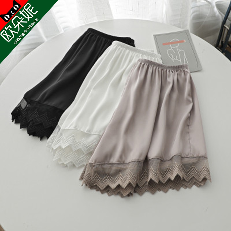 春夏新品甜美舒适睫毛蕾丝女士安全裤仿真丝绸缎防走光三分短裤