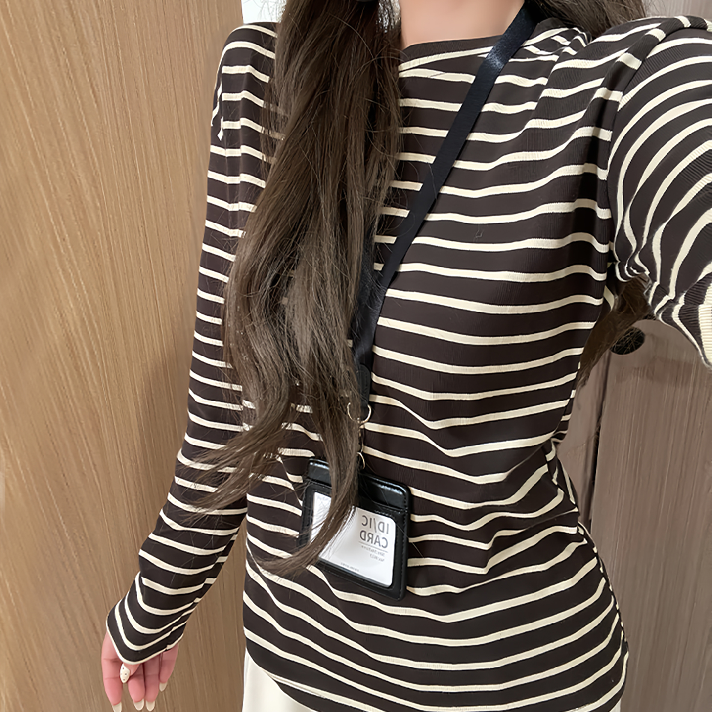 咖色条纹打底衫女2025新款秋冬