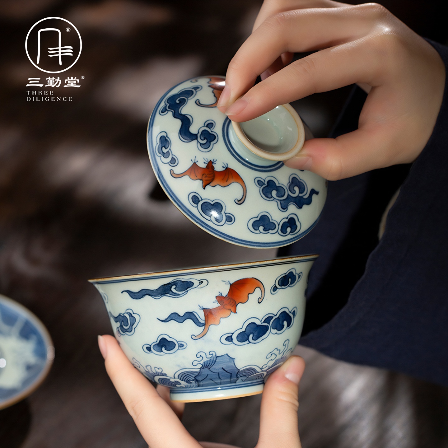 三勤堂純手工手繪三才蓋碗