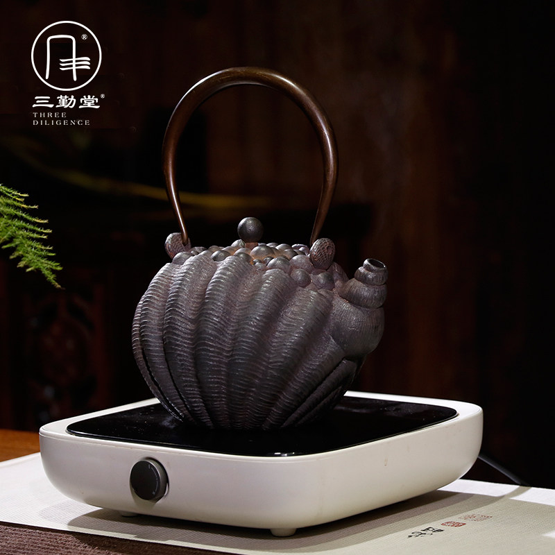 三勤堂珍珠蚌铁壶 铸铁无涂层手工烧水壶煮水器茶具大铁瓶S28003