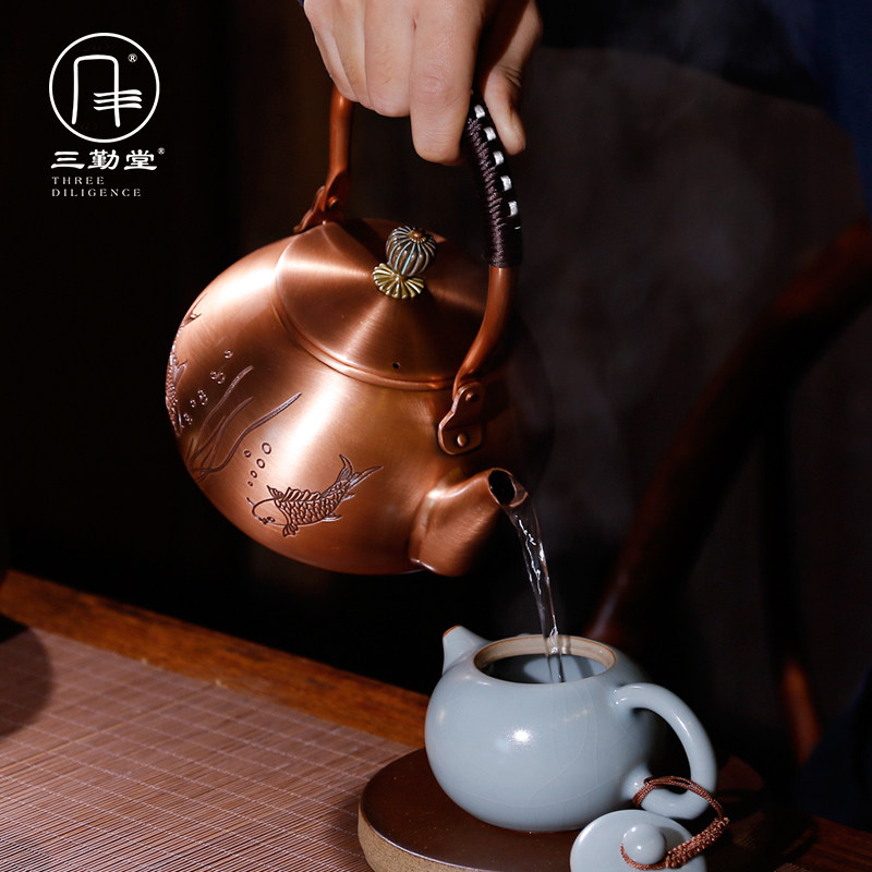 三勤堂铜壶煮水壶手工复古铸铜煮茶器电陶炉煮普洱茶白茶烧水壶