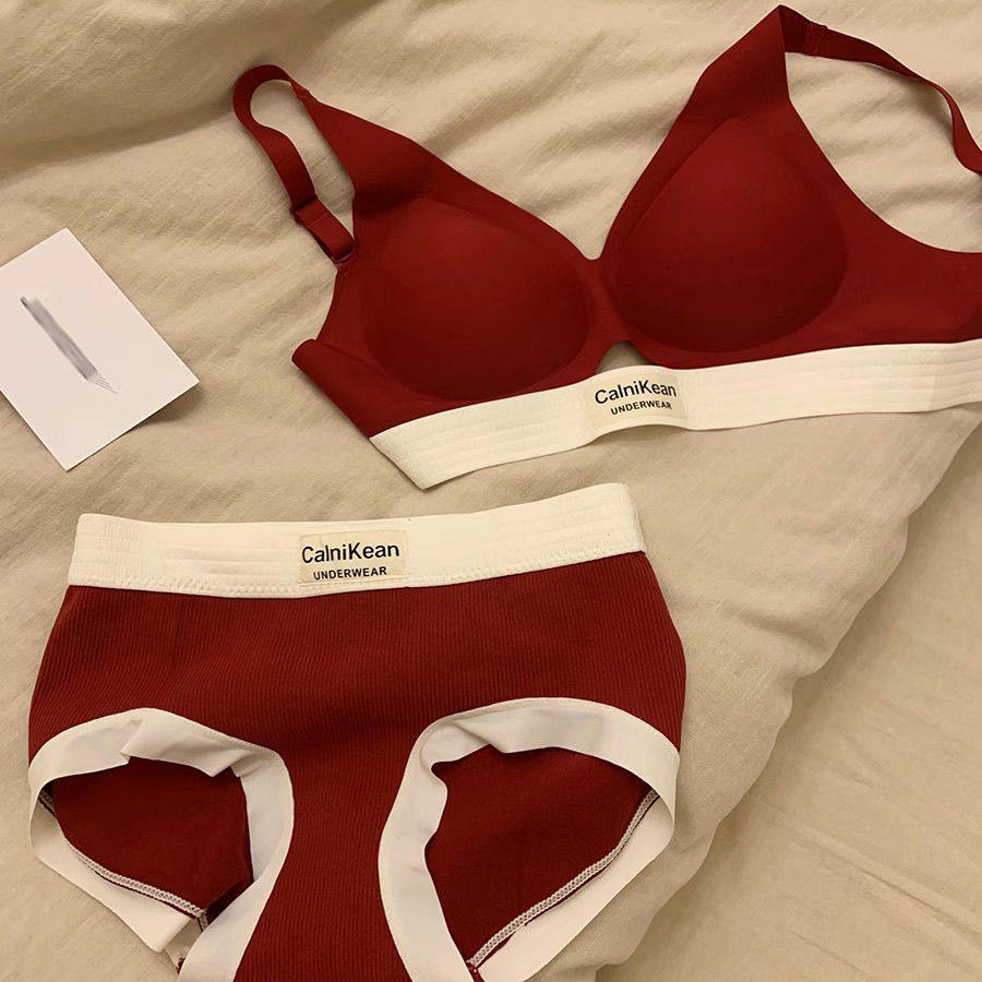 本命年结婚喜庆红色内衣女小胸聚拢运动防震无痕全方位文胸罩套装