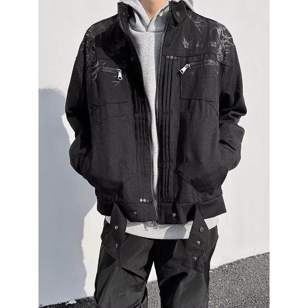 痞帅秋季街头立领机车服刺绣外套宽松休闲男女夹克上衣潮SK11 P75图片