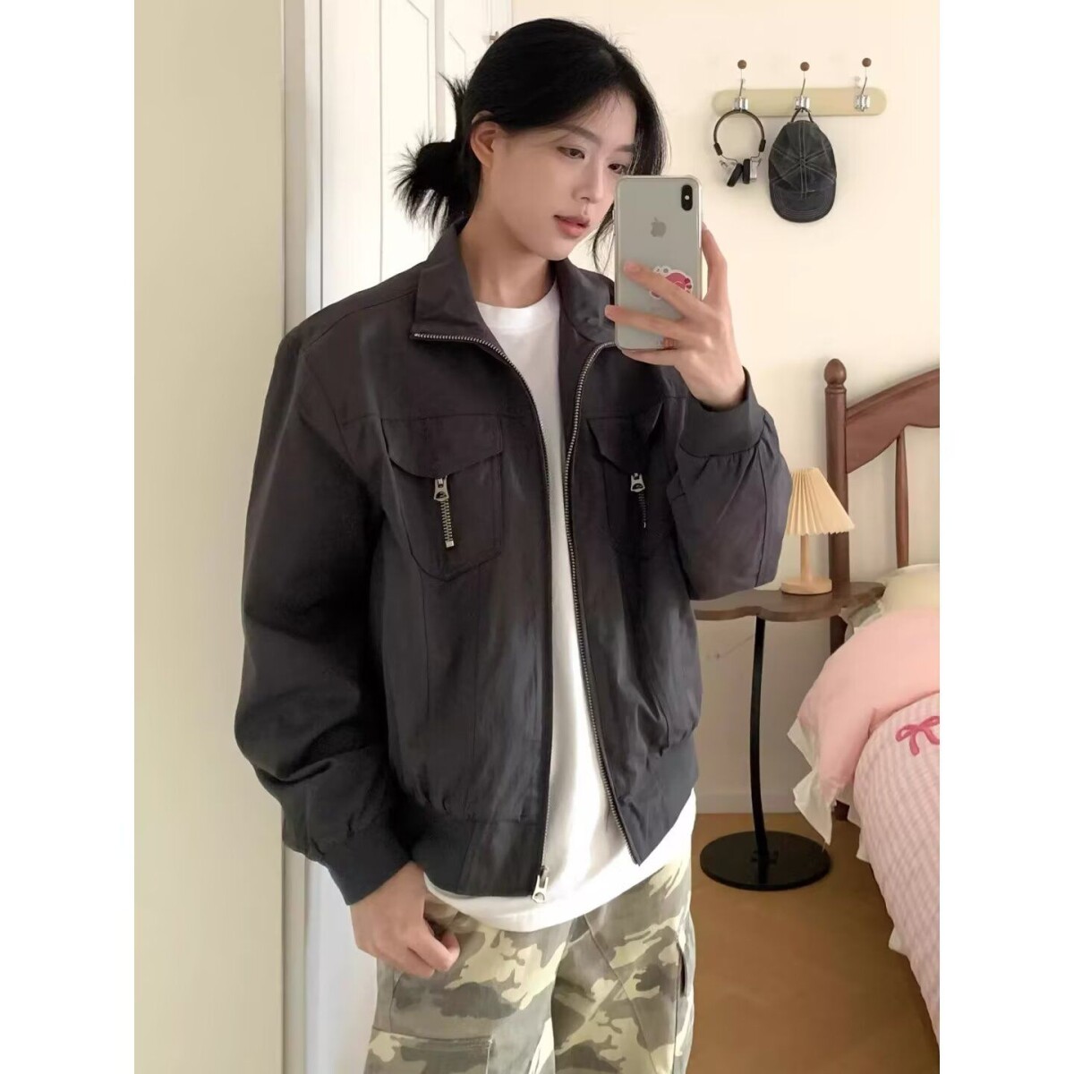 复古双拉链短款修身立领夹克男女春秋新款工装外套潮WT01P80,男装夹克,电商D256-2(原A064-2)