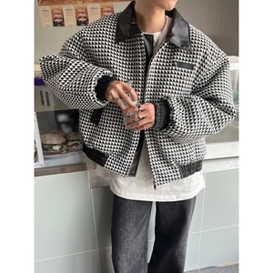 港风新款潮流时髦个性配皮造型宽松休闲夹克外套情侣款B112 P70图片