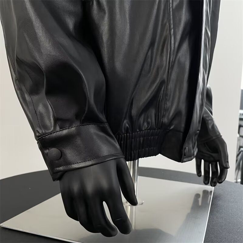 欧美街头潮流宽松机车服皮衣潮痞帅气飞行员PU皮夹克外套PJ02P65,男装皮衣,电商D256-2(原A064-2)