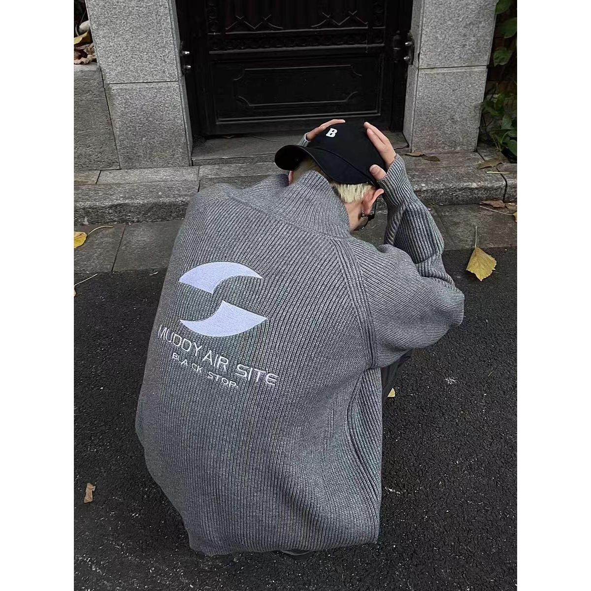 美式小众海军领纽扣开衫毛衣美式慵懒风翻领百搭外套男NB128P55,男装针织衫/毛衣,电商D256-2(原A064-2)