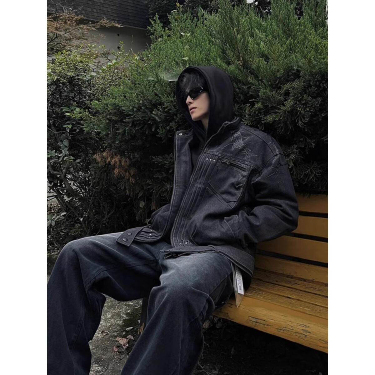 黑色牛仔外套男高级感痞帅m1飞行夹克美式vintage赛车服SK12P75,男装工装外套,电商D256-2(原A064-2)