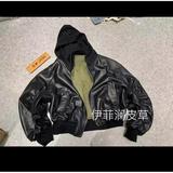 皮衣bomber双层假两件连帽外套飞行员夹克皮质棉服ma1潮NB52P90，男装皮衣，电商D256-2(原A064-2)