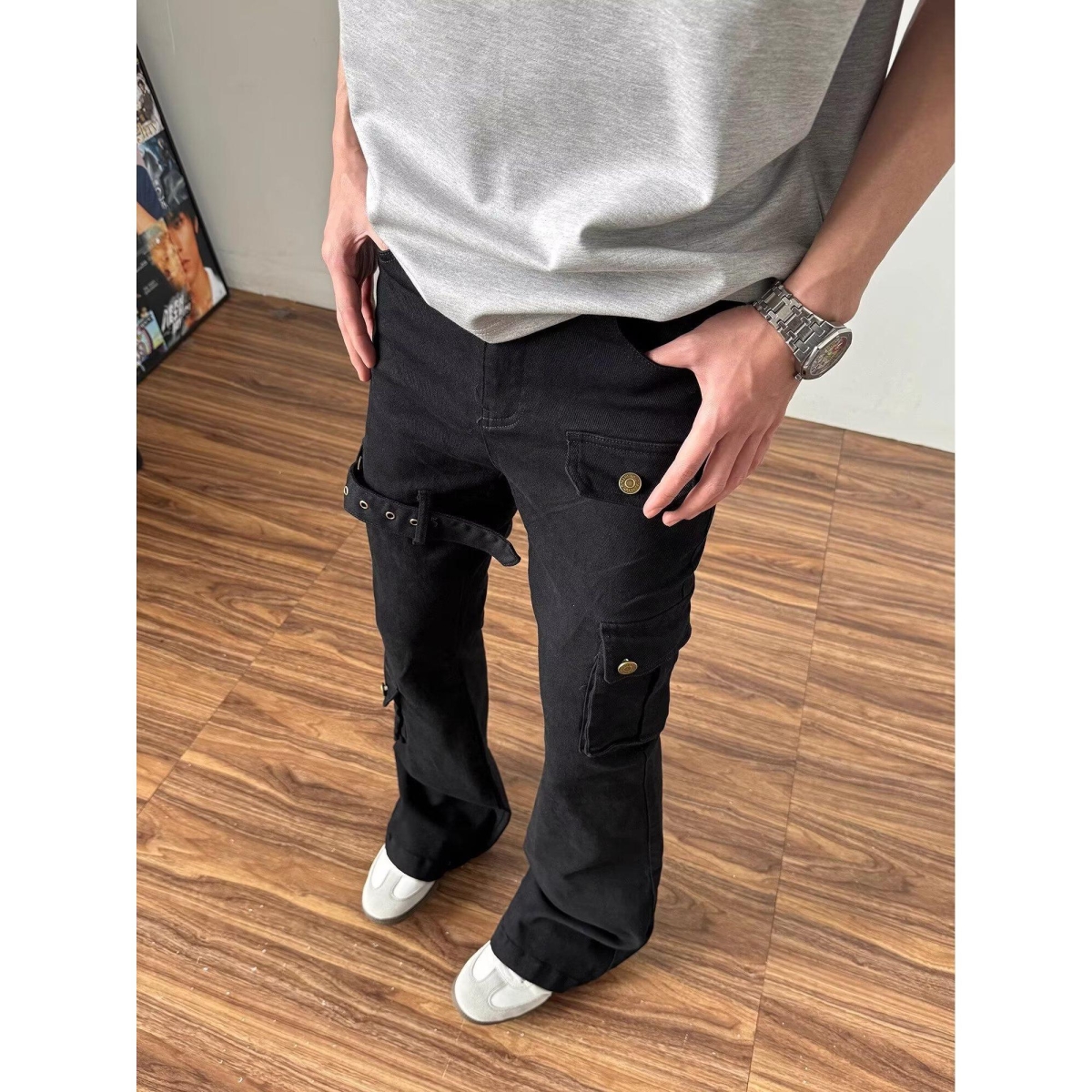 加长裤美式cleanfit直筒微喇牛仔裤男士高个子黑色修身kw31p45特，男装牛仔裤，电商D256-2(原A064-2)