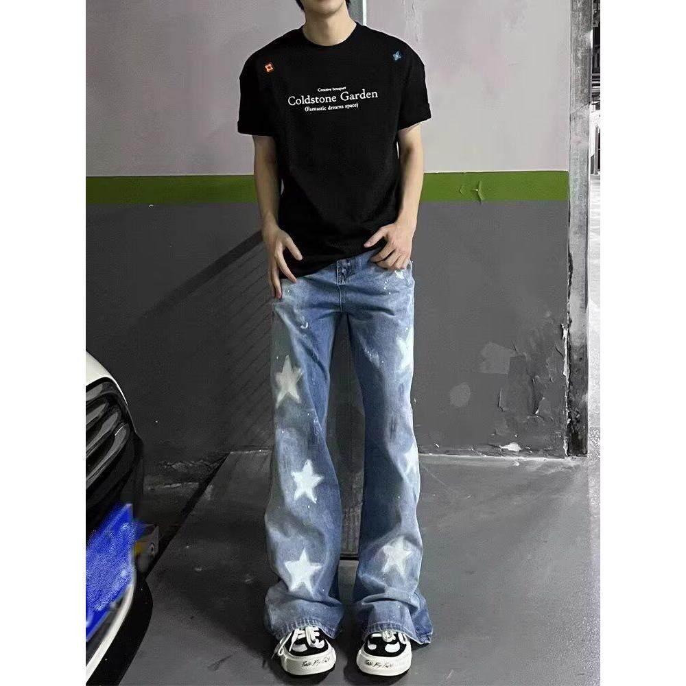 美式高街潮牌印花牛仔裤直筒做旧潮流个性阔腿痞帅长裤GT186P45,男装牛仔裤,电商D256-2(原A064-2)