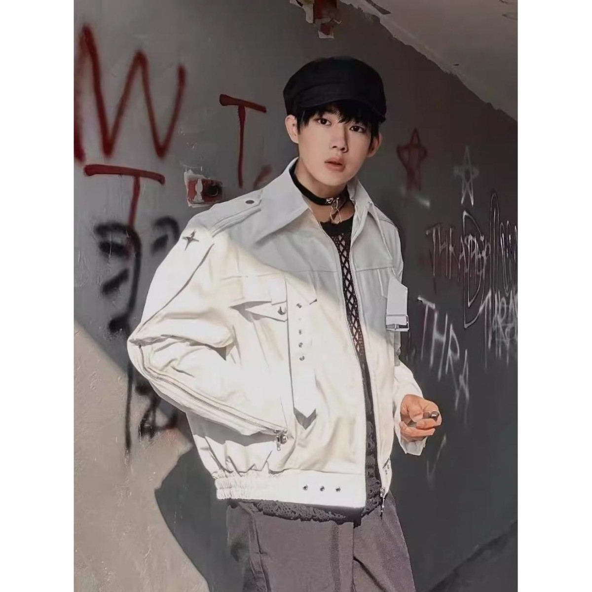 美式复古高街白色皮衣外套小众高级感短款机车服夹克潮SK22P85，男装皮衣，电商D256-2(原A064-2)