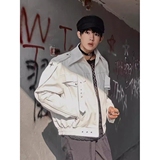 美式复古高街白色皮衣外套小众高级感短款机车服夹克潮SK22P85，男装皮衣，电商D256-2(原A064-2)