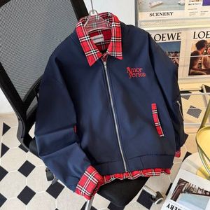 美式复古拼接格子牛仔外套街头短款修身时尚工装夹克男 NB95 P55图片