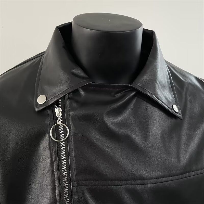 美式街头小众设计感PU皮衣高街休闲连帽斜拉链机车服夹克PJ10P60,男装皮衣,电商D256-2(原A064-2)