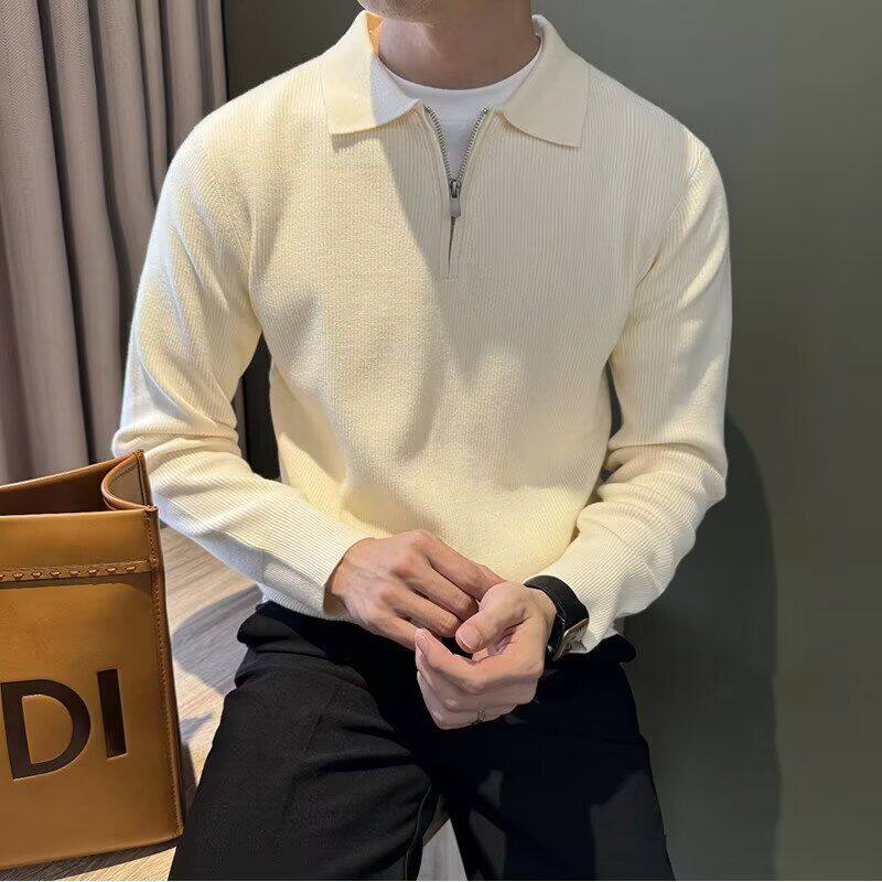 V领针织衫套头毛衣翻领重磅保暖男士POLO长袖美式秋冬NB281P50,男装针织衫/毛衣,电商D256-2(原A064-2)