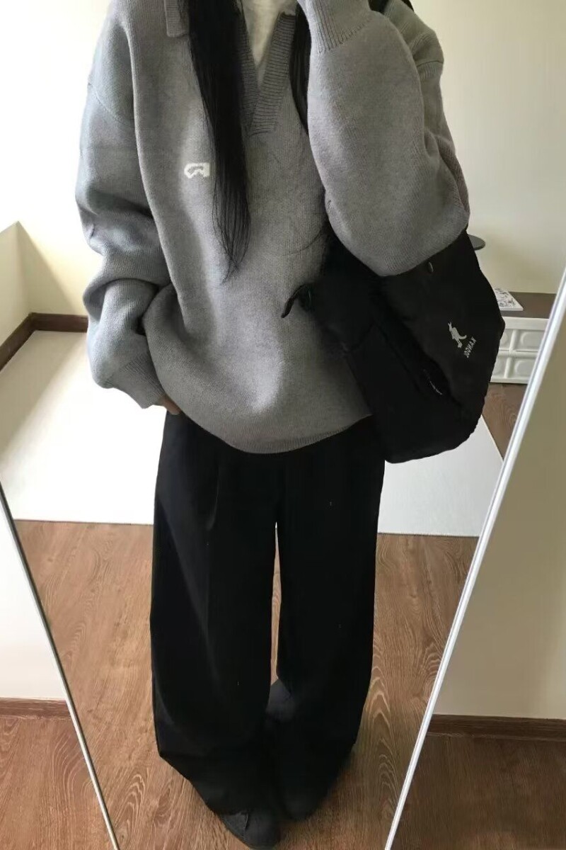 假两件灰色毛衣美式复古休闲慵懒风针织衫外套NB160P65,男装针织衫/毛衣,电商D256-2(原A064-2)
