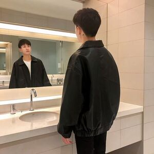 港风复古皮衣羊皮阔版外套男士短款夹克初春外套PJ12 P65图片