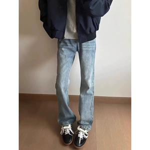 高级感美式高街cleanfit牛仔裤男修身显瘦复古直筒微喇裤GJ320P45图片