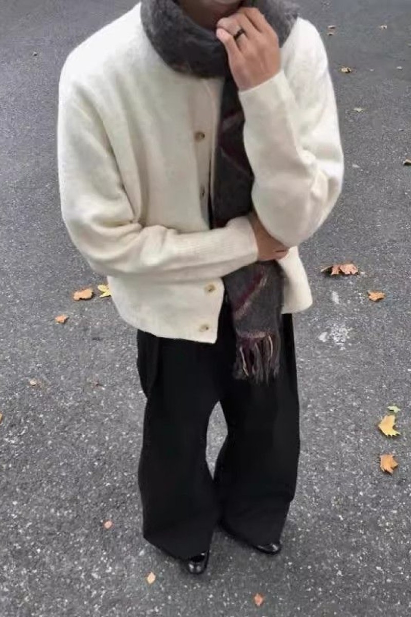 秋冬羊毛混纺开衫纽扣针织衫圆领双纱开衫百搭慵懒毛衣ZZS98 P65图片