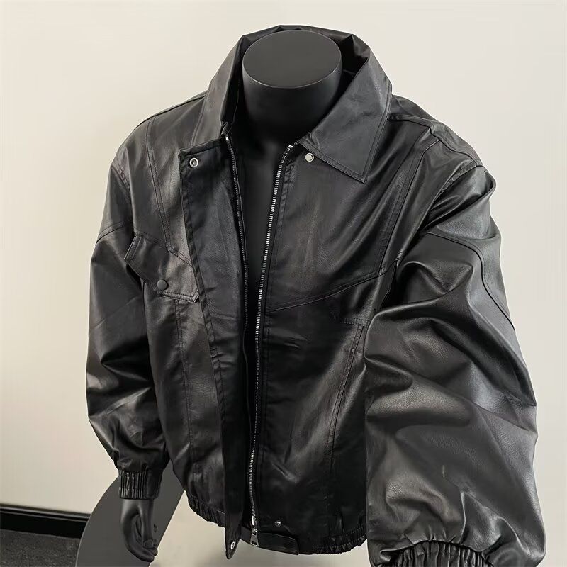 欧美街头潮流宽松机车服皮衣痞帅气飞行员PU皮夹克外套PJ08P75，男装皮衣，电商D256-2(原A064-2)
