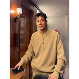 卡其复古纯色亨利领毛衣秋休闲百搭套头针织衫上衣NB178P55，男装针织衫/毛衣，电商D256-2(原A064-2)