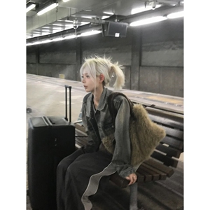 破坏做旧水洗竹节纹脏染cleanfit牛仔夹克boxy休闲外套NB09 P85图片