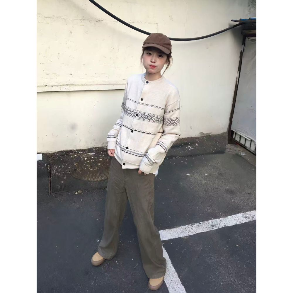 老钱风费尔岛提花针织毛衣开衫美式复古情侣衬衫外套NB186P55,男装针织衫/毛衣,电商D256-2(原A064-2)