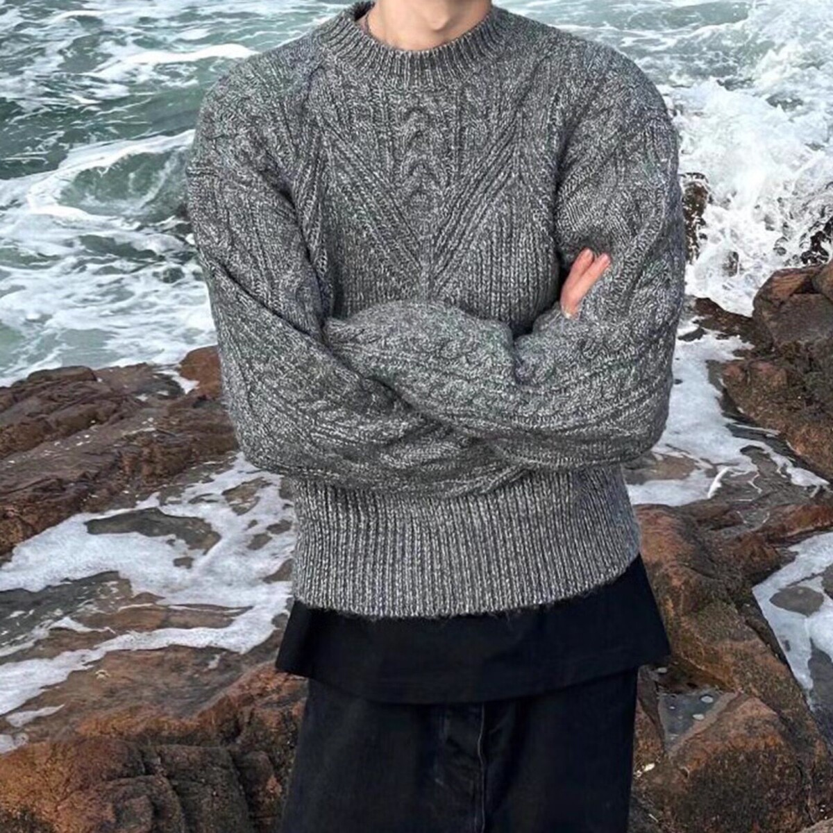 美式男装羊毛衫套头圆领毛衣长袖大码针织衫麻花外套nb137p55,男装针织衫/毛衣,电商D256-2(原A064-2)