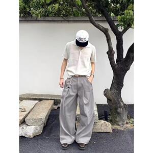 宽松休闲裤男韩版潮流百搭裤子褶皱西裤坠感阔腿拖地长裤OK29 P50图片