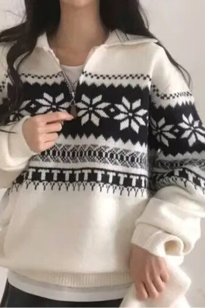 复古半拉链高领毛衣费尔岛提花宽松慵懒套头针织上衣NB159 P55图片