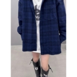 连帽格子衬衫日系港风ins宽松衬衣男生潮流百搭休闲外套DF01P75，男装衬衫，电商D256-2(原A064-2)