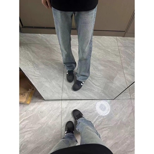 高级感美式高街cleanfit牛仔裤男修身显瘦复古直筒微喇裤GJ320P45图片