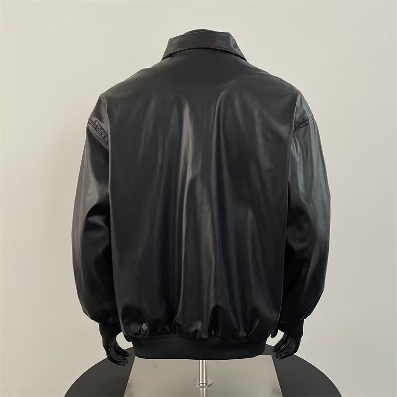 欧美街头潮流宽松机车服皮衣高级感飞行员PU皮夹克外套PJ09P60,男装皮衣,电商D256-2(原A064-2)