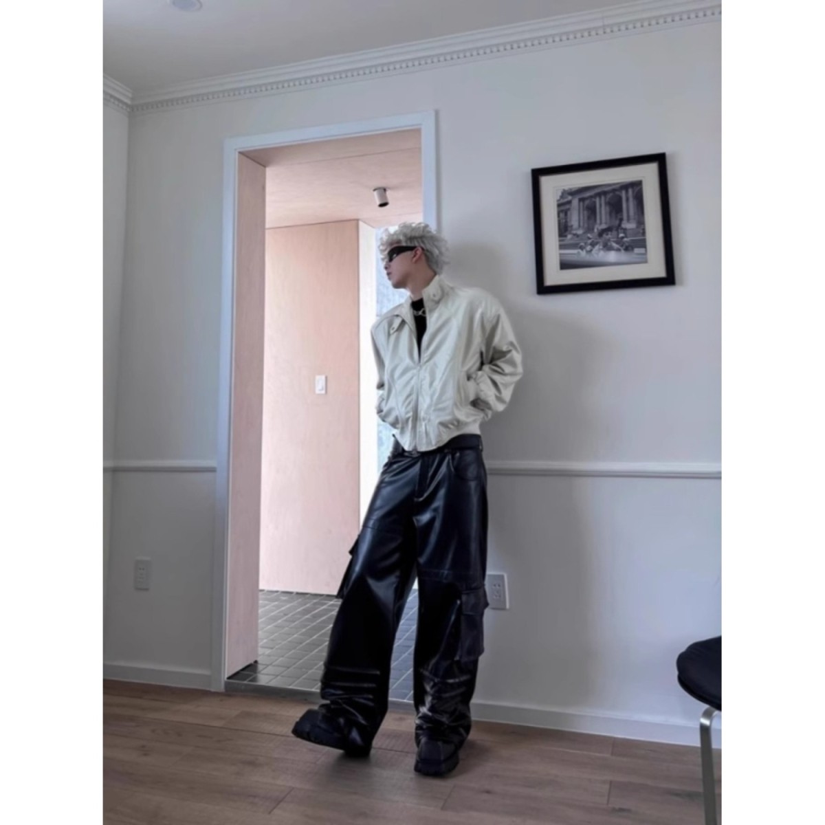 美式复古机车服男痞帅秋冬新品短款宽松外套黑色皮衣男NB215P65,男装皮衣,电商D256-2(原A064-2)