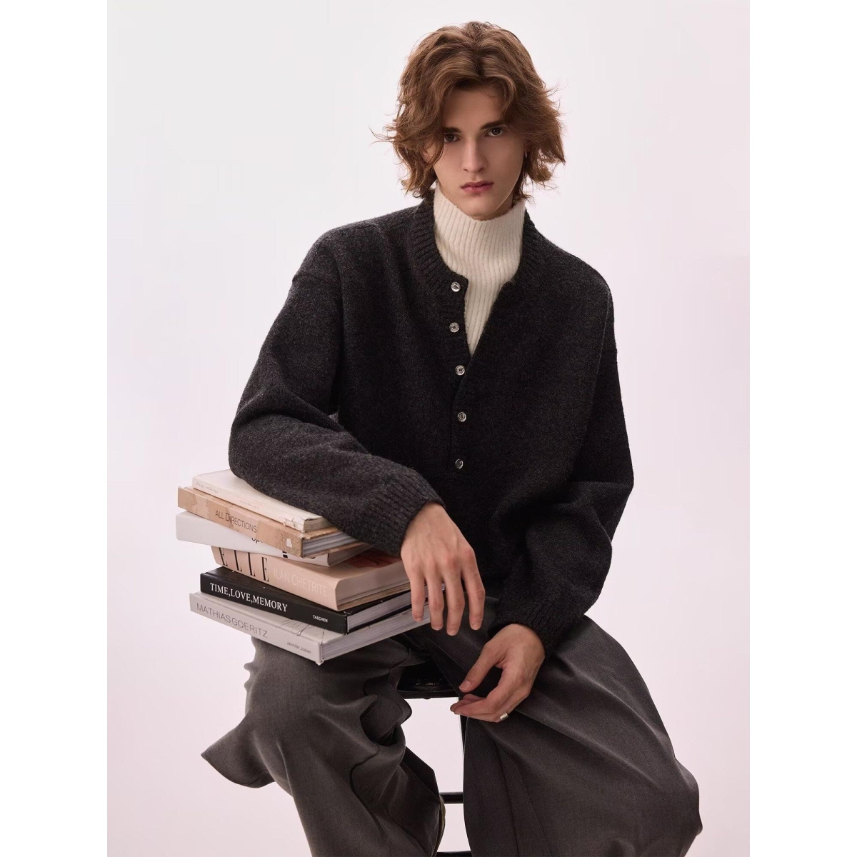 新款假两件毛衣美式复古休闲慵懒风V领针织衫男纯色外套NB300P65，男装针织衫/毛衣，电商D256-2(原A064-2)