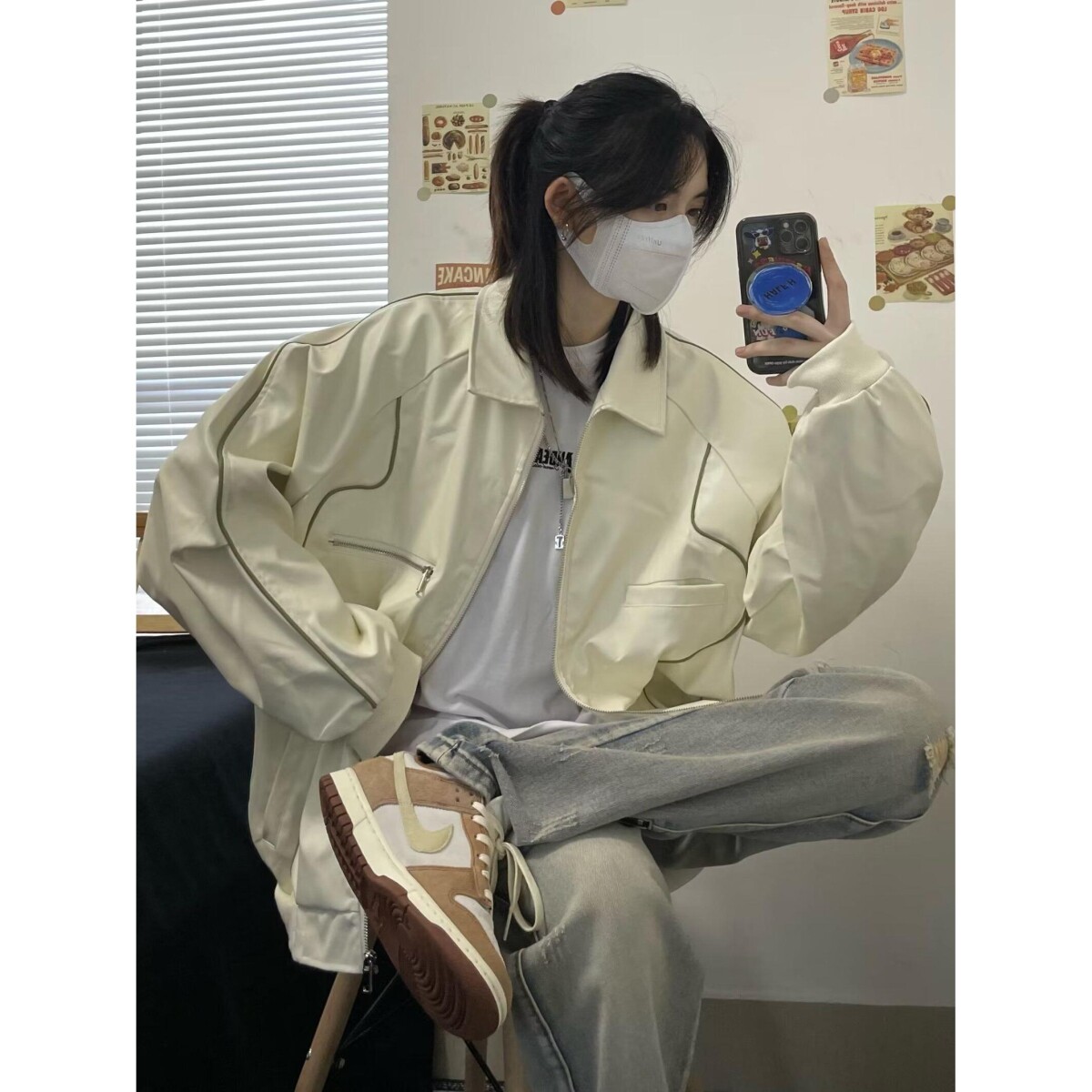 欧美高街复古轮廓机车夹克潮牌情侣宽松防风皮衣外套秋冬B113P55,男装夹克,电商D256-2(原A064-2)