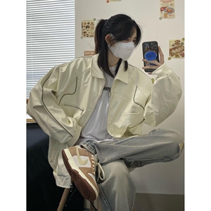 欧美高街复古轮廓机车夹克潮牌情侣宽松防风皮衣外套秋冬B113P55,男明星皮衣搭配冬季图片